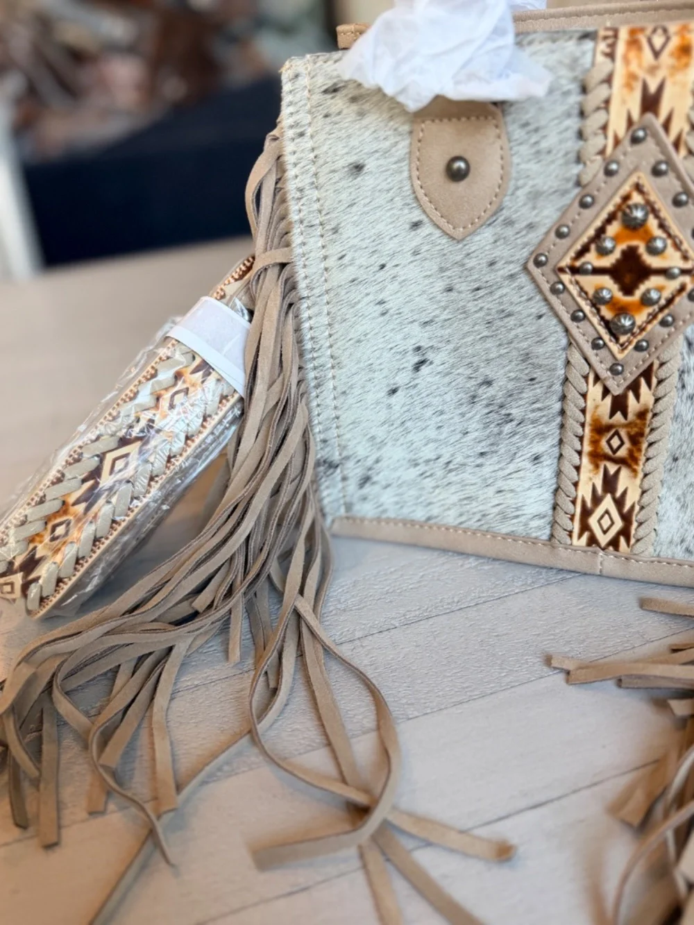 Trinity Ranch Hair On Cowhide Tote/Crossbody Khaki
